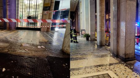 Varese: Via Volta, crollano calcinacci sotto i portici