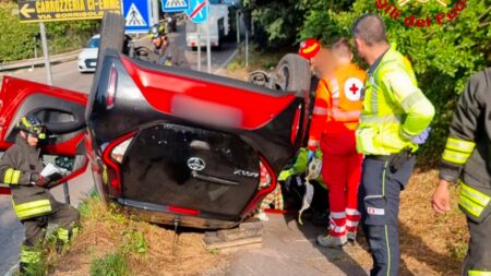 Varese: Incidente in via Guido D'Arezzo, auto sottosopra