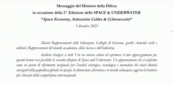 Crosetto: "Fondali marini e spazio orbitale nuovi snodi essenziali per sicurezza"