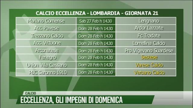 Eccellenza, gli impegni di domenica