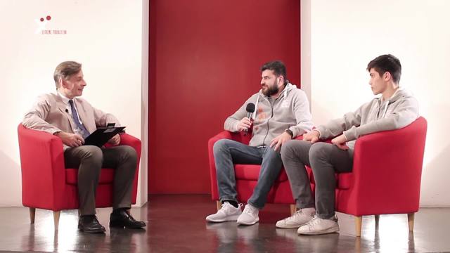 in studio con il coach Davide Roncari della Sangiorgese Basket e il giocatore Mattia De Ruvo; per il running estremo Nicola Bassi vincitore de "La Grande Corsa Bianca"